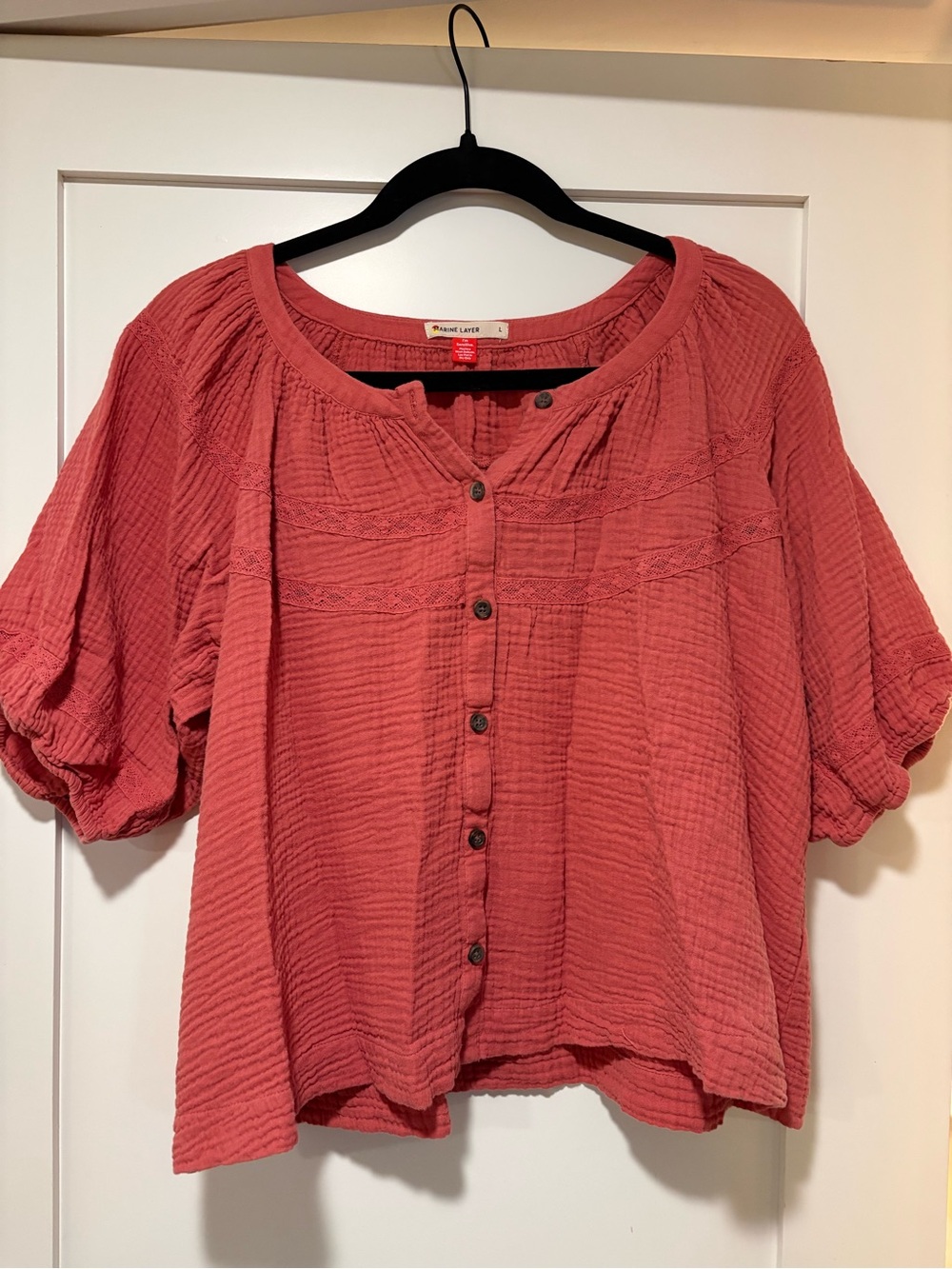 Marine Layer Orange- Red Button Front Cotton Gauze Blouse women’s Large